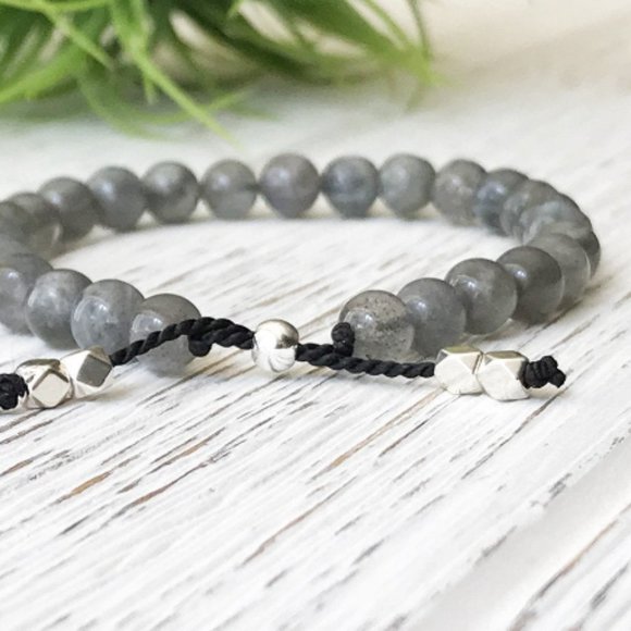 NEW Labradorite gemstones adjustable bracelet 6mm - Picture 2 of 2